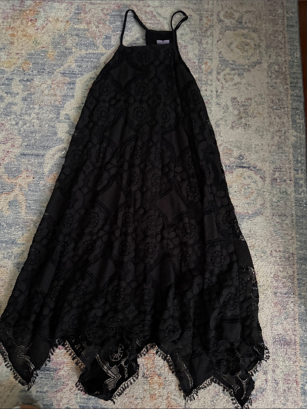 Alya Black Lace Asymmetrical Handkerchief Hem Skirt